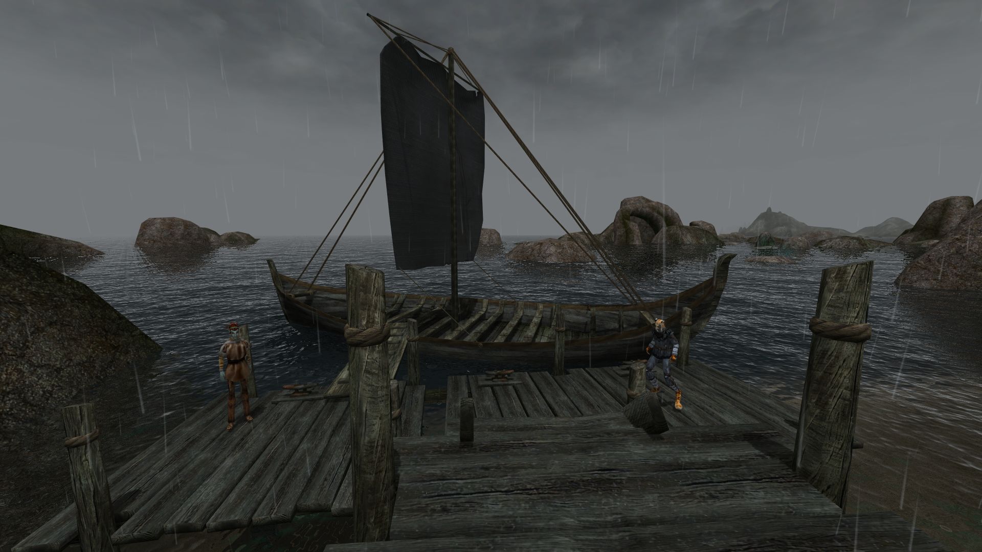 A screenshot of Morrowind in the port of Khuul.